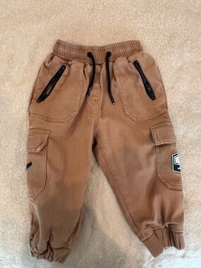 rebels Brown Cargo Jogger Pants with Black Zip Accents